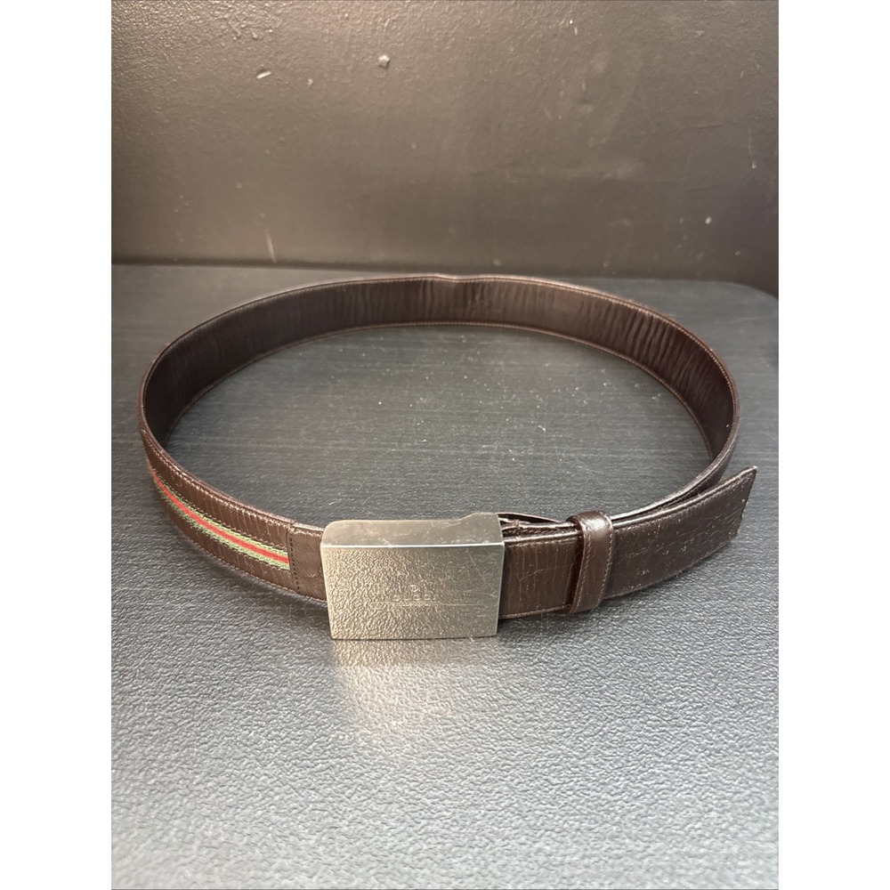 GUCCI belt Sherry Line Brown Leather Made in Italy Silver hardware Men's 41 INCH